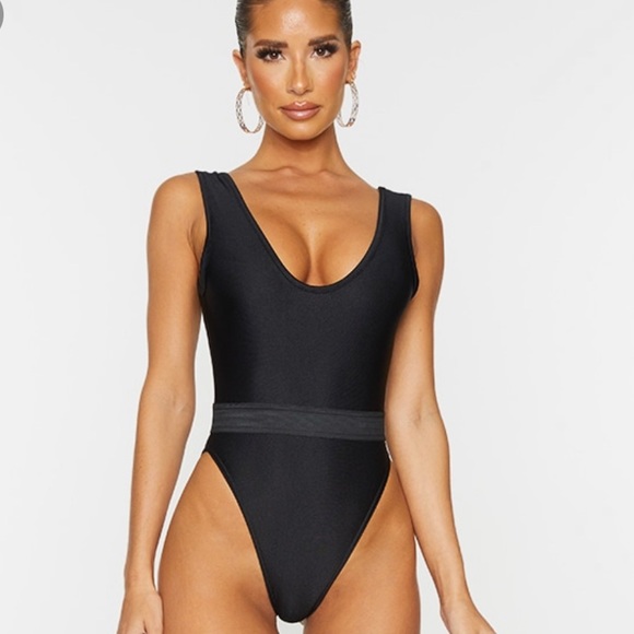 PrettyLittleThing Other - Black elastic waist high leg swimsuit